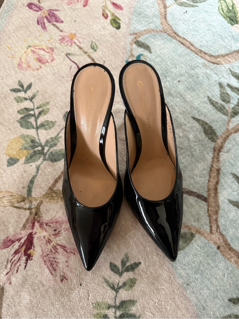 Gianvito Rossi Black Patent Pointed-Toe Slip-On Heels